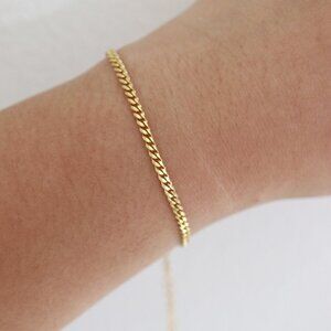 2.8mm Curb Cuban Chain Style Bracelet/Anklet 18k Gold Plated Stainless Steel